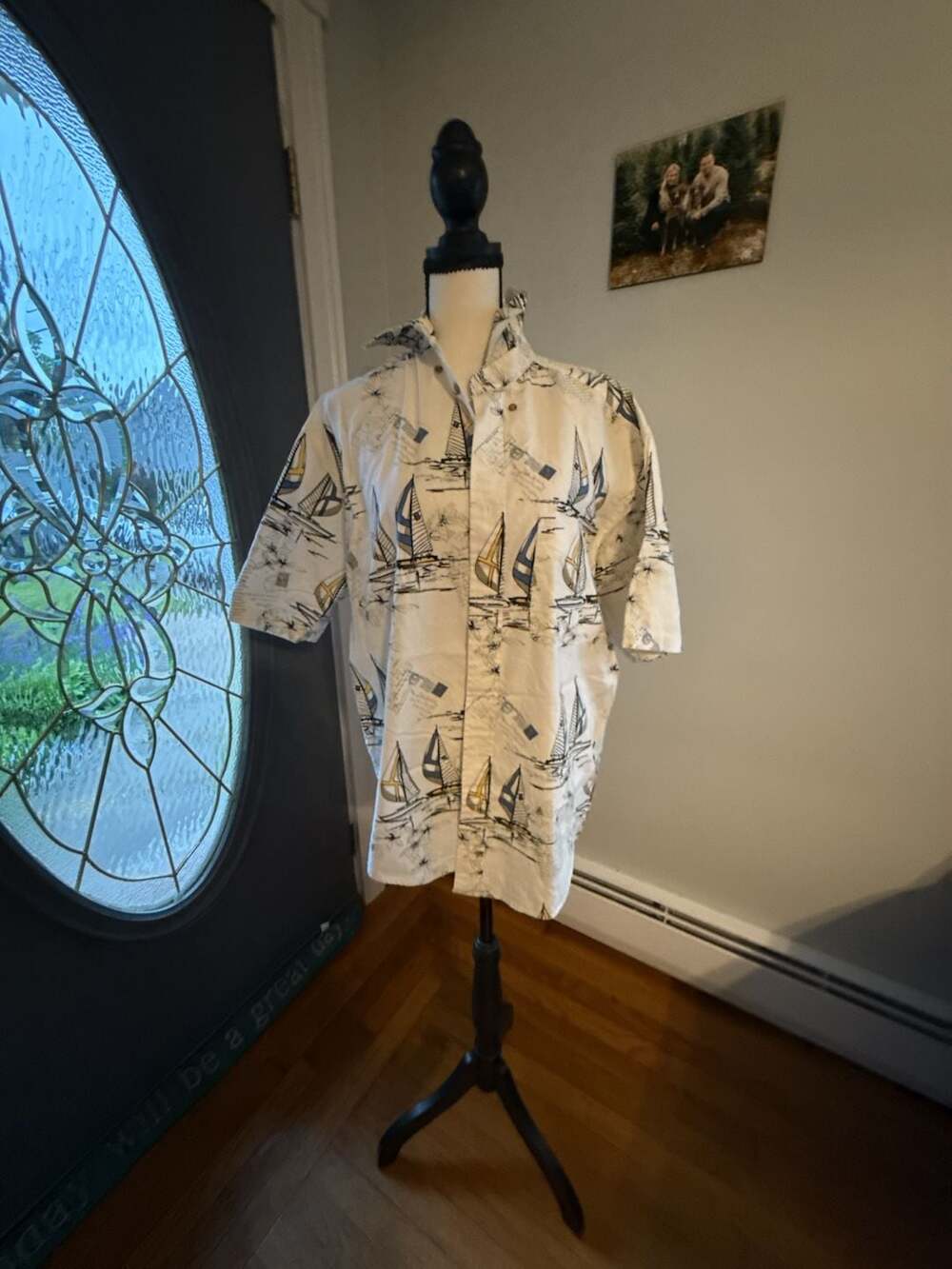 Puritan Men's Size M (38/40) Sailboat Print Short Sleeve Button Down Shirt